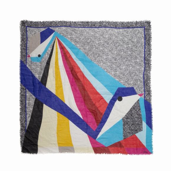 FENDI Abstract Geometric Birds Wool/Silk Square Scarf Shawl - Picture 1 of 9